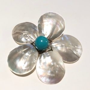 Mother of Pearl and Turquoise Brooch